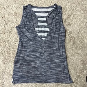 Athleta hi-lo cute double racer back and v layered back active tank striped